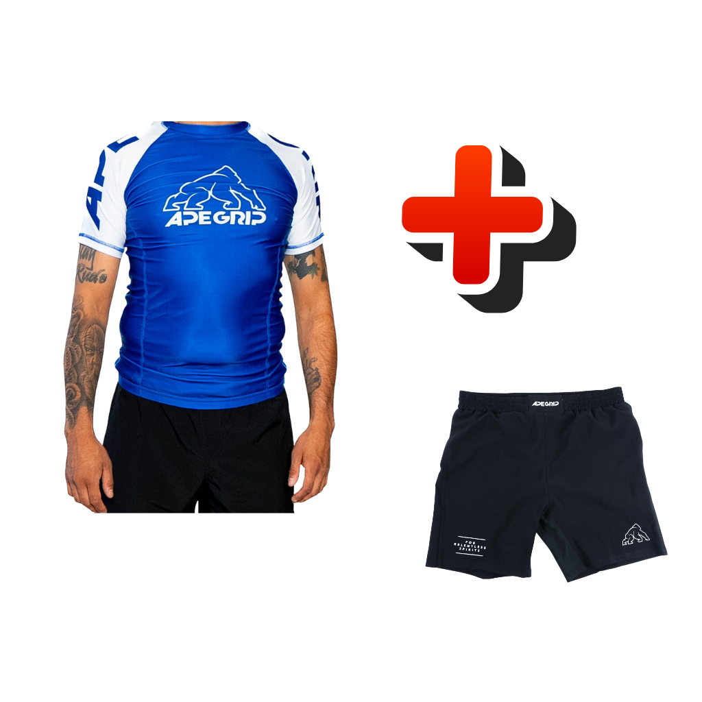 Rash Guard Manga Corta Azul + Short Negro No GI