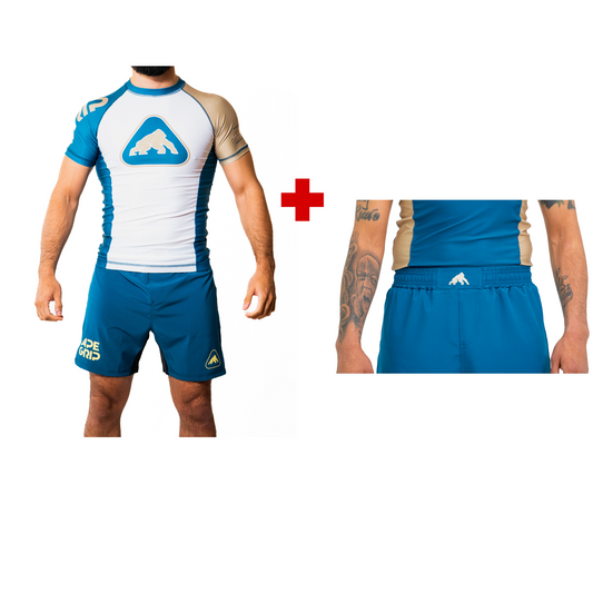 RashGuard Icon blanca +  Short Icon Verde No Gi