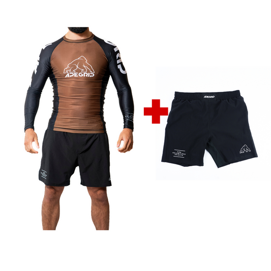 RashGuard Relentless Marrón No Gi + Short Relentless Negro