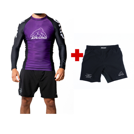 RashGuard Relentless Morado  No Gi+ Short Relentless Negro No Gi