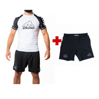 RashGuard Manga Corta Blanca + Short Negro No GI